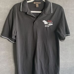 Military Fighter Jet F35 CFF Logo Black Knit Cotton Polo Shirt Mens Small